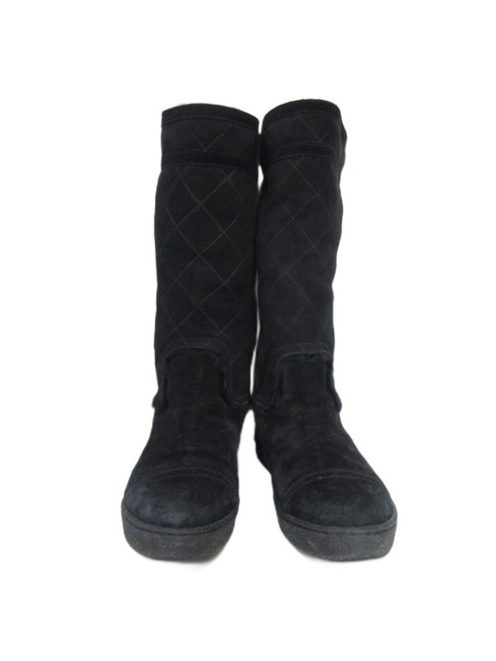 Chanel Quilted Mouton Long Boots Coco Mark Leather 35 Black - Picture 4 of 9
